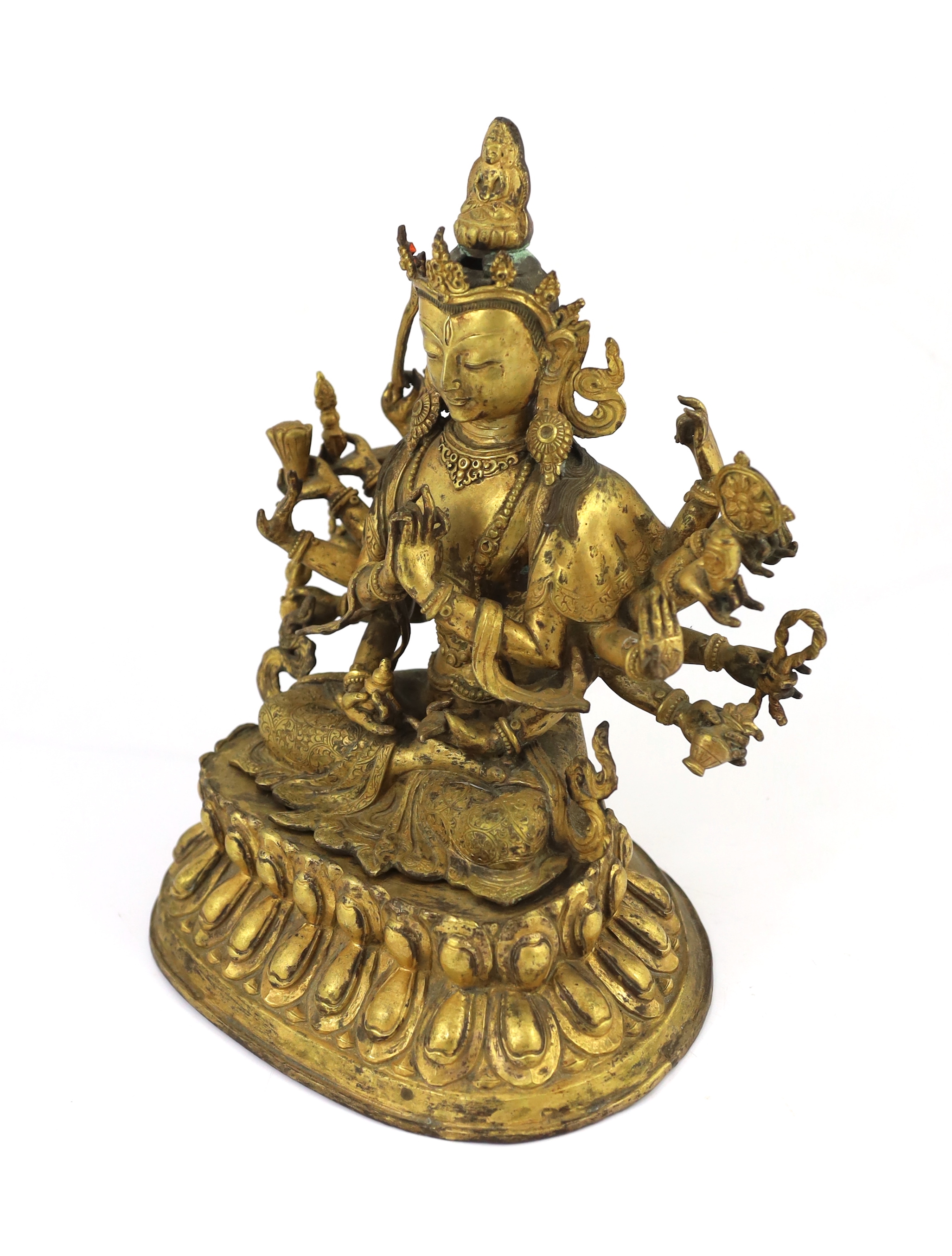A large Chinese gilt copper alloy figure of Cundi (Zhunti Pusa)
